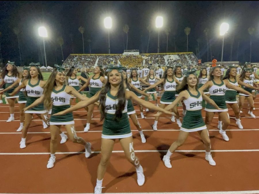 Cheerleaders hype up the crowd during the Kings of Cameron game at West Covina High. 
