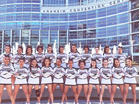 The South Hills huskies cheer team pose for a photo at the 2022 USA Nationals cheer competition.