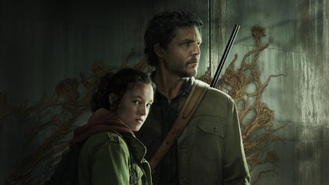 Characters Ellie (Bella Ramsey) and Joel (Pedro Pascal)  in the series: The Last of Us