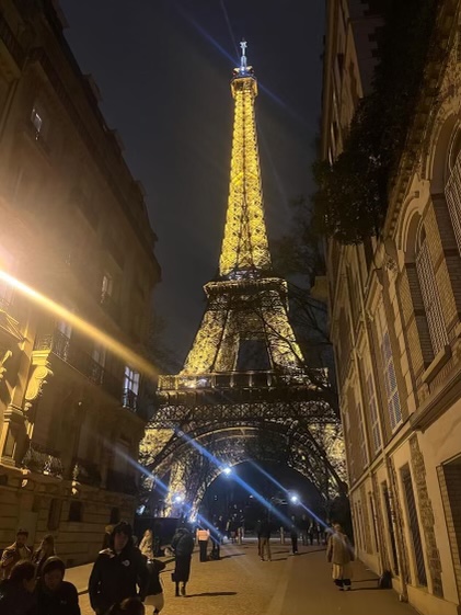 Andrea Fernandez takes a photo of The Eiffel Tower at night in Paris, France.