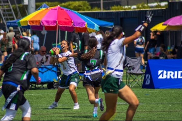 Haley Ramos (10) anticipates a pass to Alexis Guerrero (10) at the game against Dorsey High School. 