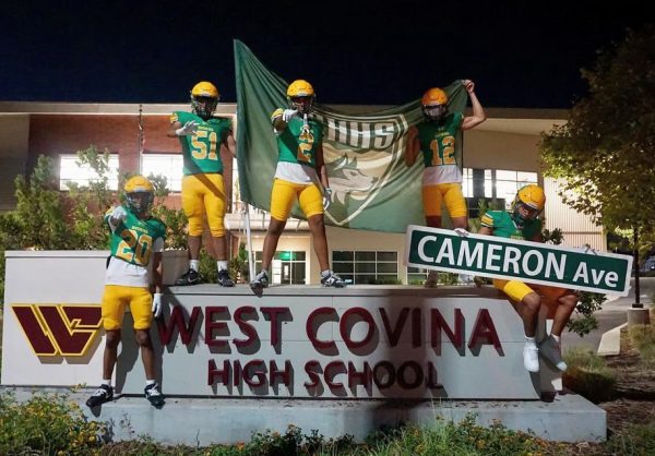 South Hills football players stand outside of West Covina after taking back the crown on September 13. 