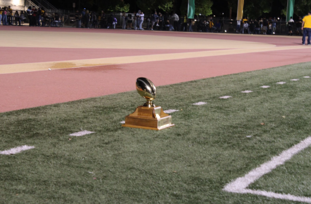 The Kings of Cameron Trophy in the endzone at District Field on September 12. 