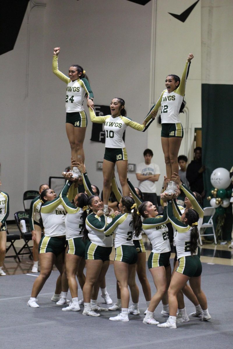 Stunt members compete against Los Altos on March 25 at the SHHS gym.